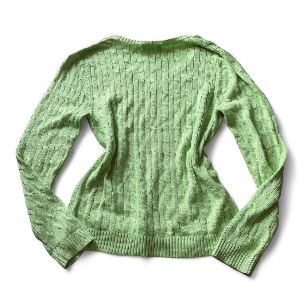 RALPH LAUREN Vintage Silk Green Cable Knit V Neck Preppy Luxury Sweater Size L - Picture 4 of 8
